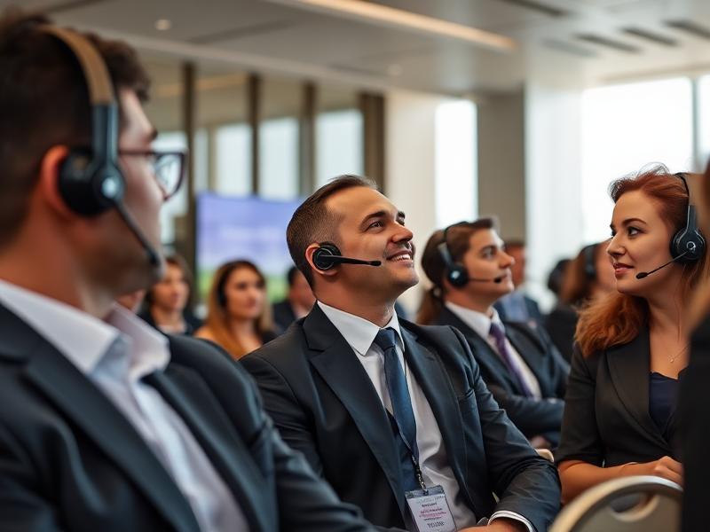 Professional corporate wireless headsets setup for conferences