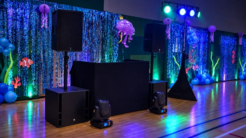 Professional AV and audio equipment setup